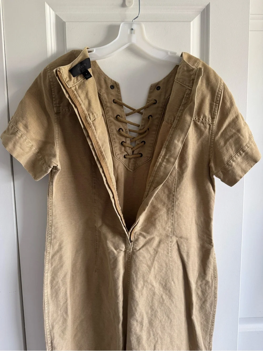 J.Crew khaki linen cotton blend lace-up cargo shift dress